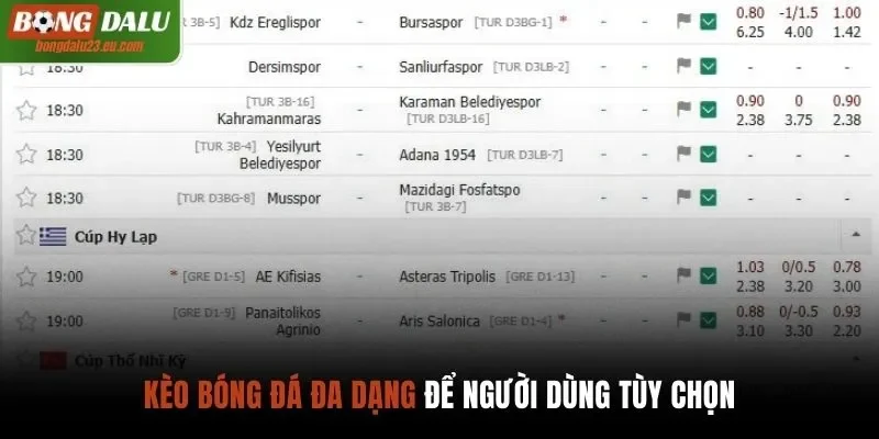 Kèo bóng đá đa dạng để người dùng tùy chọn