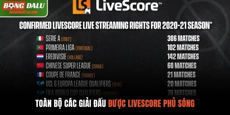 Toàn bộ các giải đấu được Livescore phủ sóng